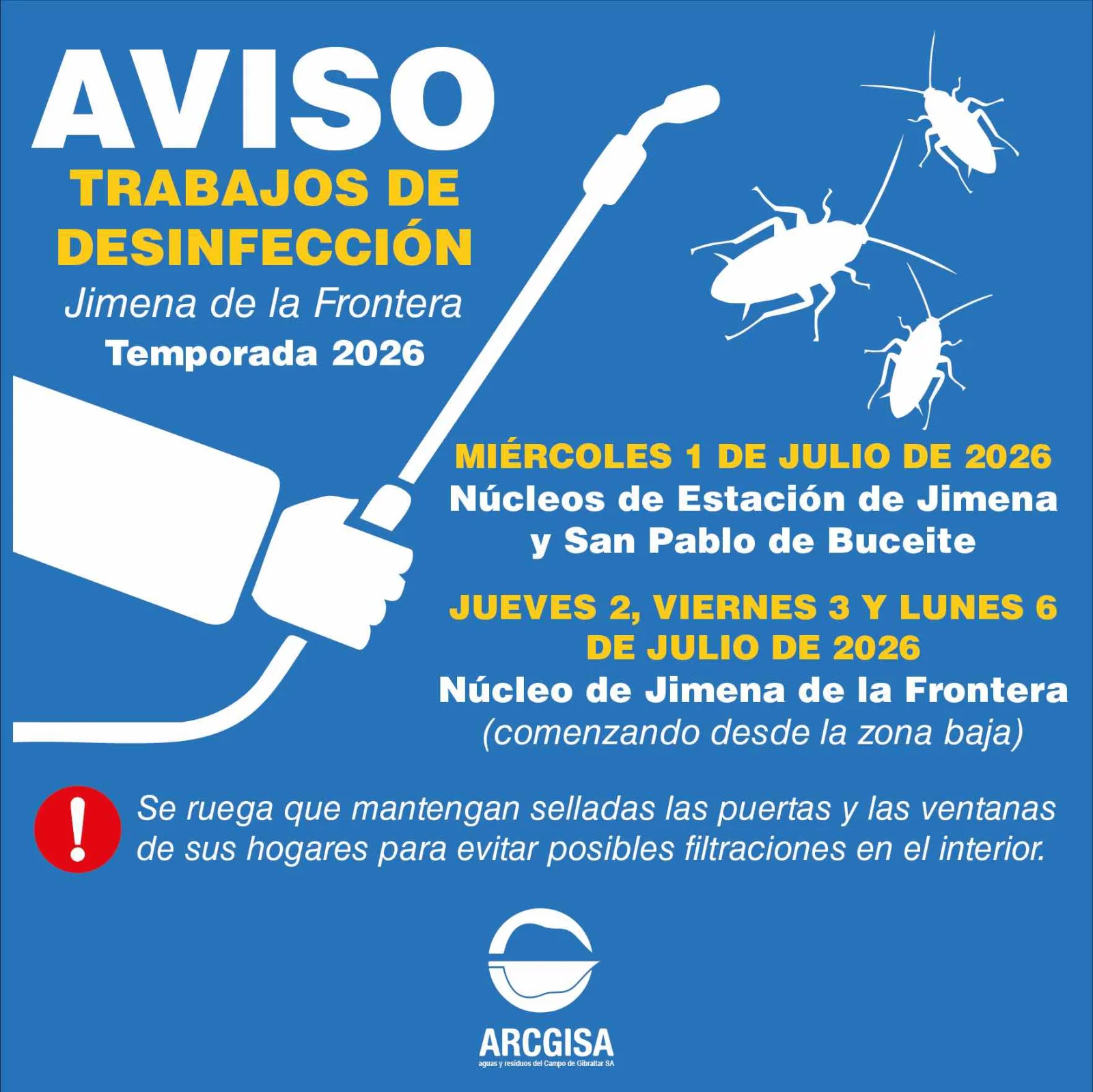 ARCGISA iniciará una nueva campaña de control de plagas en el alcantarillado del municipio