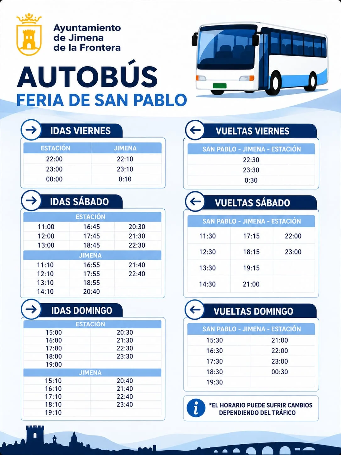 La Feria de San Pablo 2026 contará con un servicio gratuito de autobús entre San Pablo, Jimena y la Estación